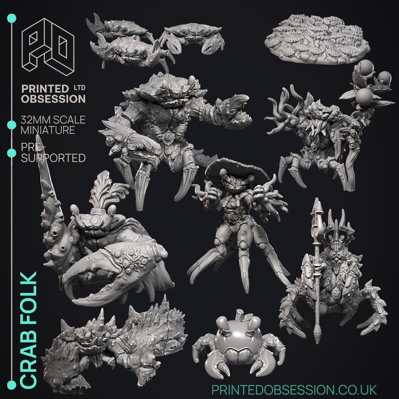 Crab Folk - 15 Models -  PRESUPPORTED - Illustrated and Stats - 32mm scale