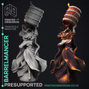 Barrelmancer - Female Mage -  PRESUPPORTED - Illustrated and Stats - 32mm scale