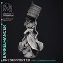 Barrelmancer - Female Mage -  PRESUPPORTED - Illustrated and Stats - 32mm scale