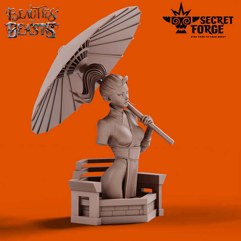 Luna Bust - Beauties & Beasts: Raised by Dragons, Kunoichi Assassin, Female Ninja Warrior with Parasol and Katana