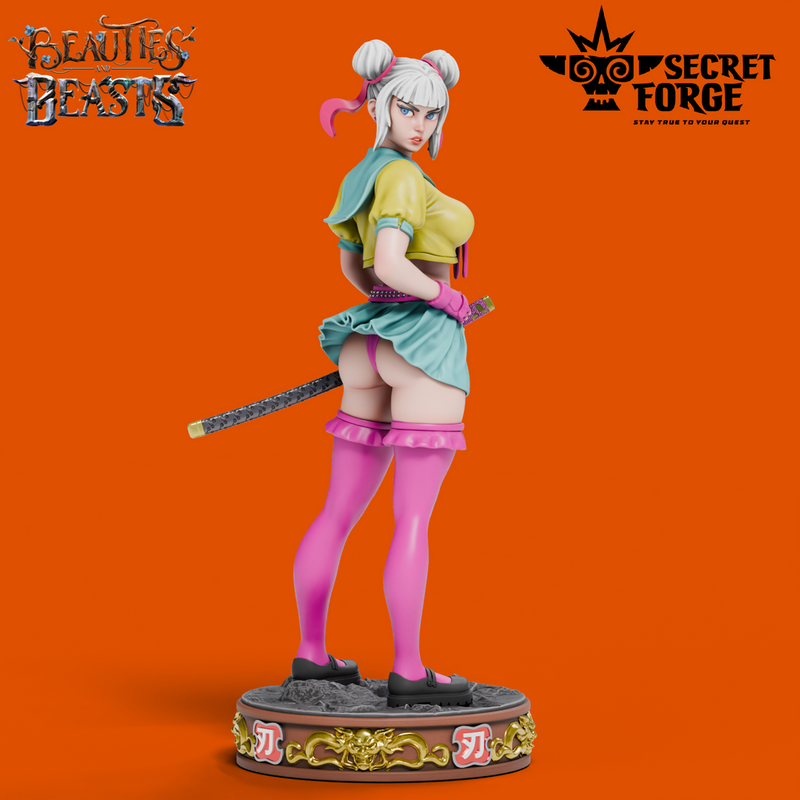 Ren -  Samurai Schoolgirl, Deadly Ninja Waifu in Mini-Skirt with Katana NSFW versions [Pre-Supported]