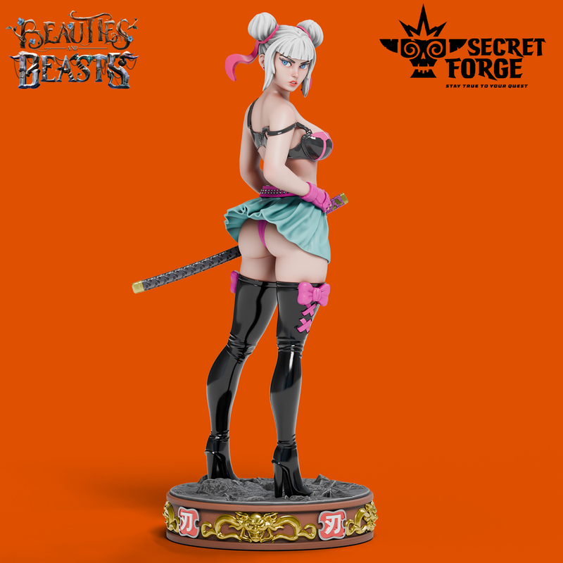 Ren -  Samurai Schoolgirl, Deadly Ninja Waifu in Mini-Skirt with Katana NSFW versions [Pre-Supported]