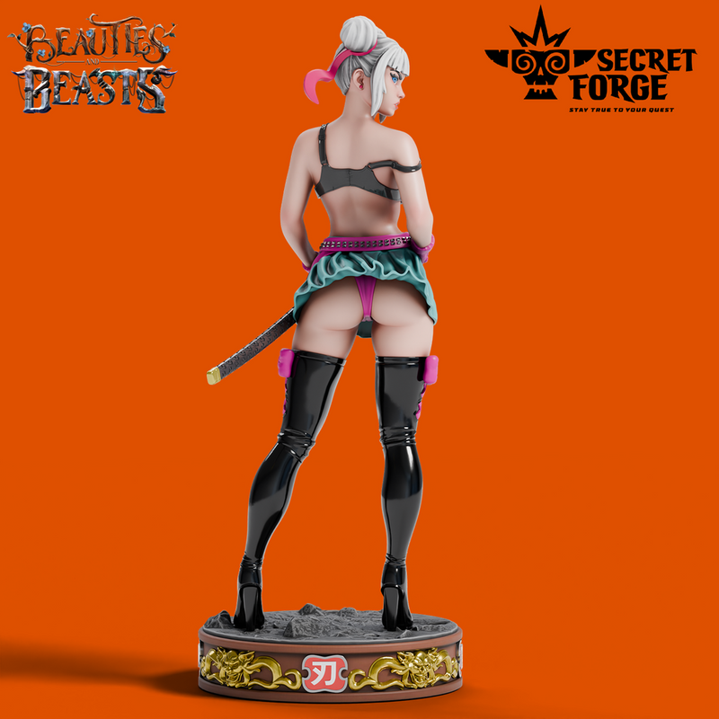 Ren -  Samurai Schoolgirl, Deadly Ninja Waifu in Mini-Skirt with Katana NSFW versions [Pre-Supported]