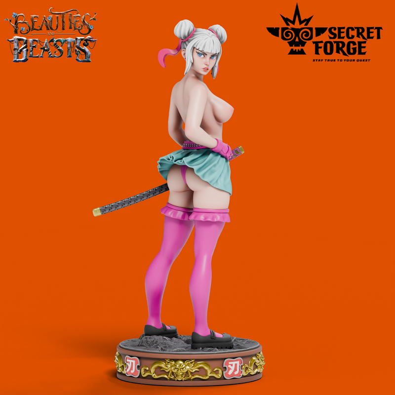 Ren -  Samurai Schoolgirl, Deadly Ninja Waifu in Mini-Skirt with Katana NSFW versions [Pre-Supported]