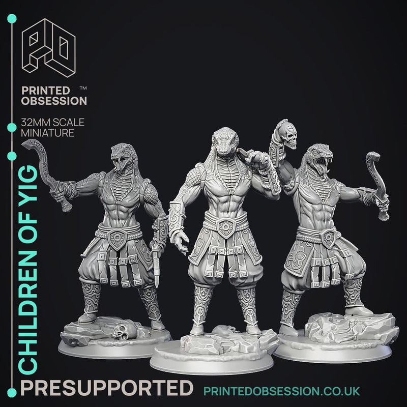 Children of Yig - 3 Models - The Wondering Desert -  PRESUPPORTED - Illustrated and Stats - 32mm scale
