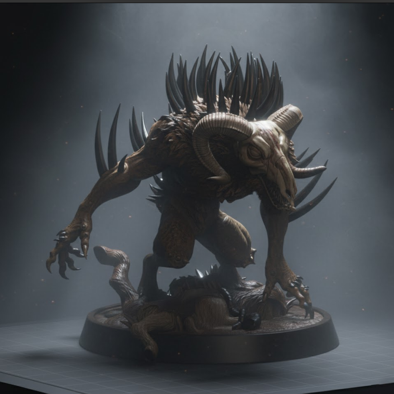 [El Rey de los Chupacabra] 50mm Horned Demon Beast STL | Fantasy Horror Miniature for TTRPG & Display
