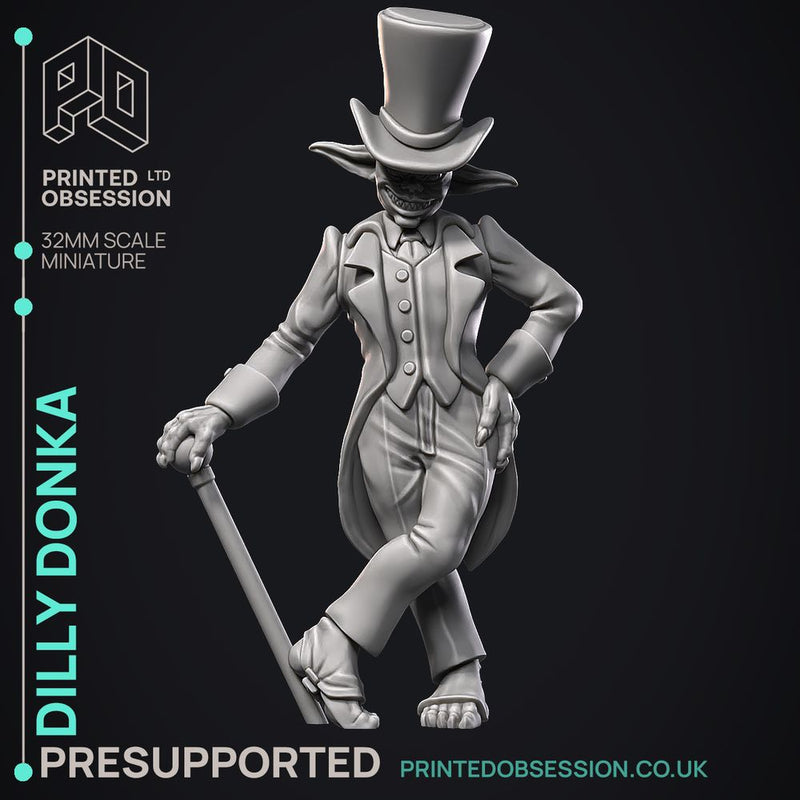 Dilly Donka - Goblin NPC -  PRESUPPORTED - Illustrated and Stats - 32mm scale