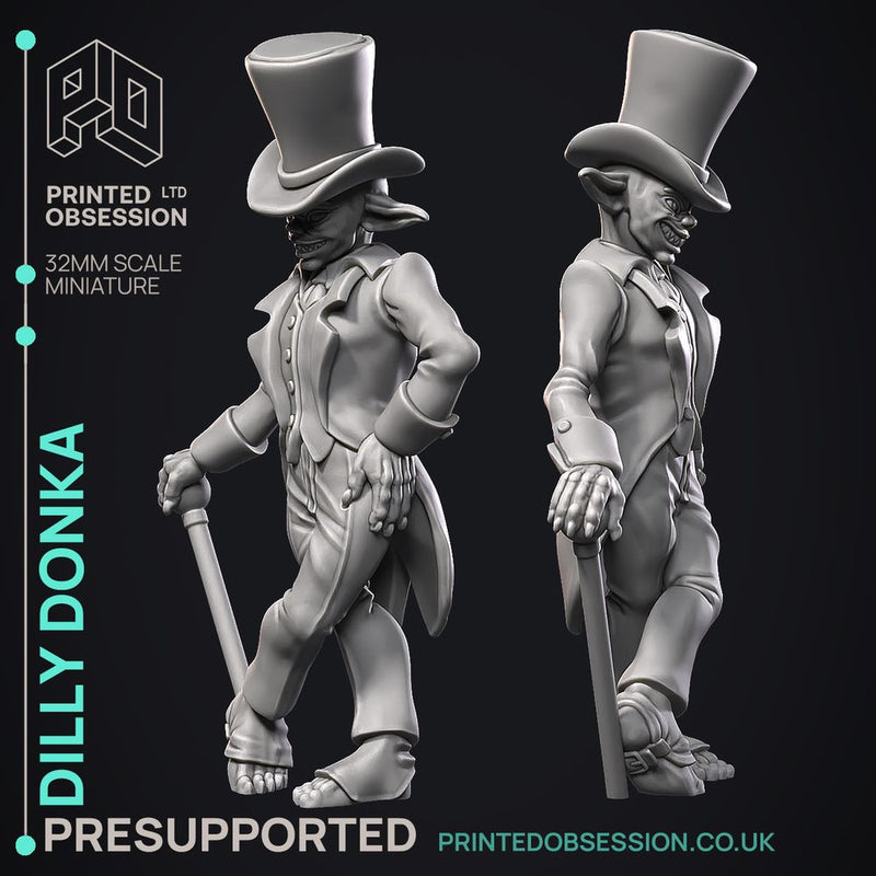 Dilly Donka - Goblin NPC -  PRESUPPORTED - Illustrated and Stats - 32mm scale