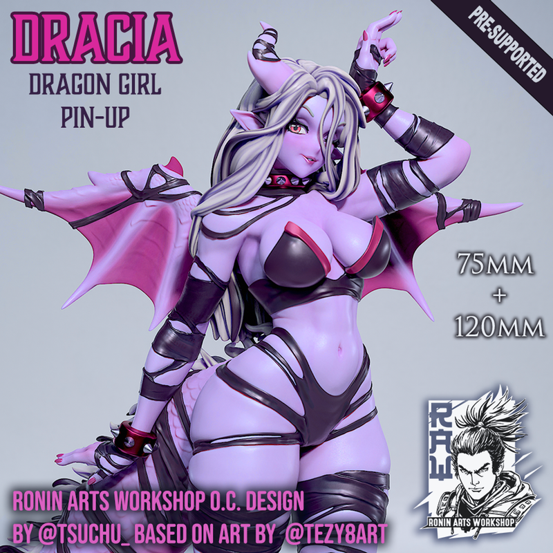 Dracia - Dragon Girl Pin-Up (75mm and 120mm) - STL only - Only-Games
