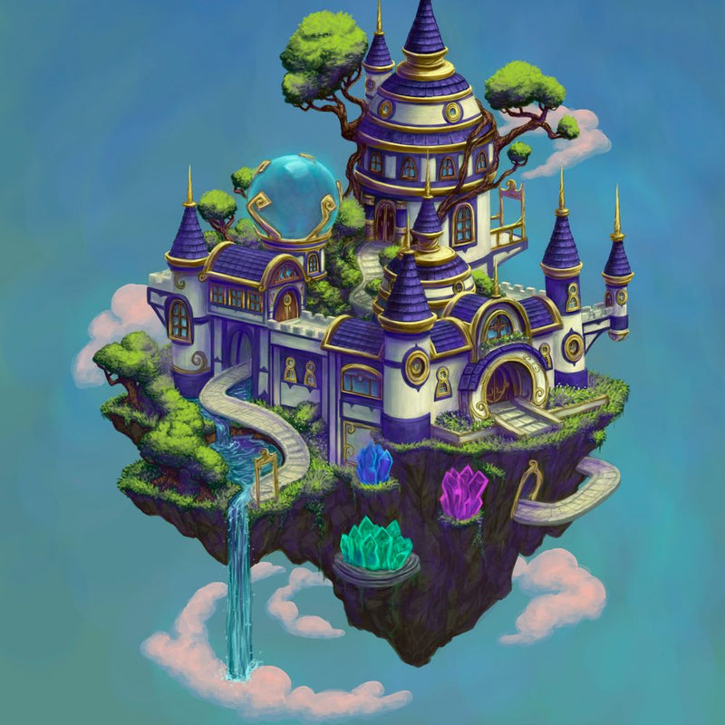 [Floating Castle] Imagination on a Skytouched Mind – Fantasy Floating Fortress, Magic Wizard Tower, Tiny Diorama for Painters and Scenic Display