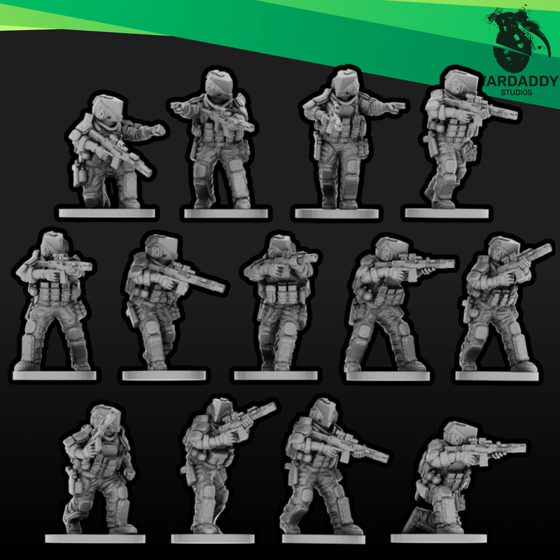 Sci-Fi Future Mercs- Riflemen - Full Helmets (15mm)