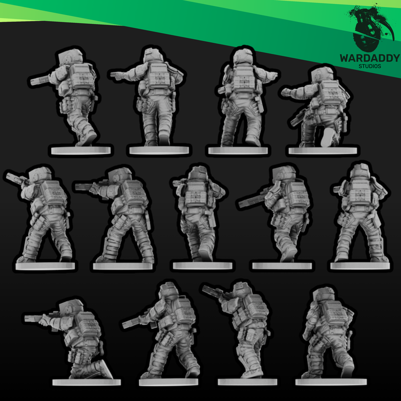 Sci-Fi Future Mercs- Riflemen - Full Helmets (15mm)