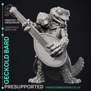 Geckold Bard - Geckolds -  PRESUPPORTED - Illustrated and Stats - 32mm scale
