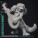Geckold Bard - Geckolds -  PRESUPPORTED - Illustrated and Stats - 32mm scale
