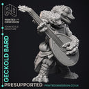Geckold Bard - Geckolds -  PRESUPPORTED - Illustrated and Stats - 32mm scale