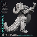 Geckold Bard - Geckolds -  PRESUPPORTED - Illustrated and Stats - 32mm scale