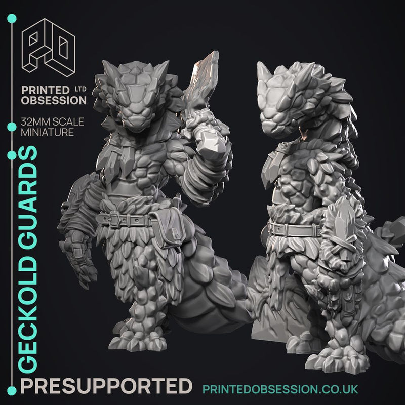 Geckold Guards - 2 Models -  PRESUPPORTED - Illustrated and Stats - 32mm scale