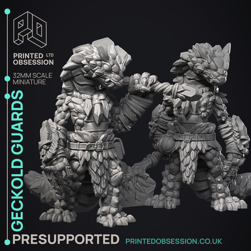 Geckold Guards - 2 Models -  PRESUPPORTED - Illustrated and Stats - 32mm scale