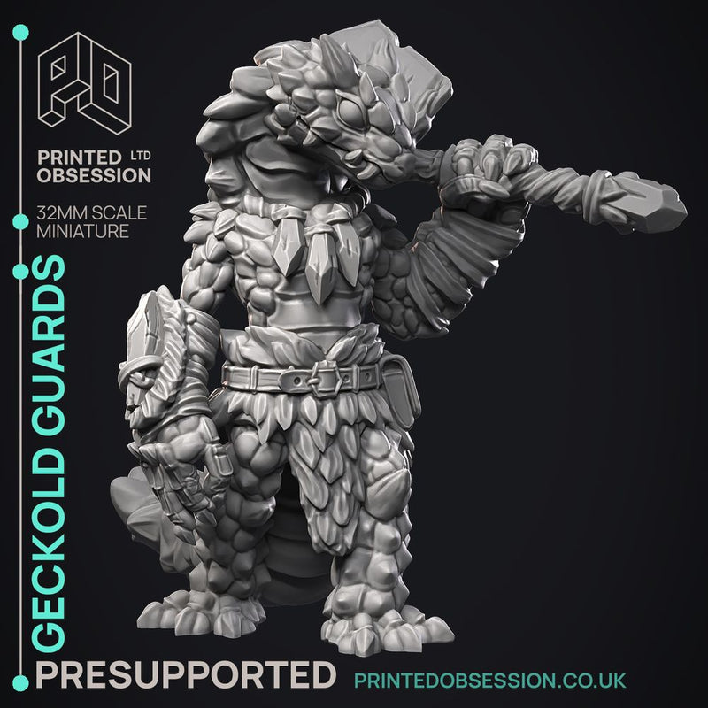 Geckold Guards - 2 Models -  PRESUPPORTED - Illustrated and Stats - 32mm scale