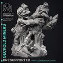 Geckold Miners - Geckold NPCs -  PRESUPPORTED - Illustrated and Stats - 32mm scale