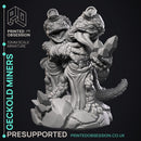 Geckold Miners - Geckold NPCs -  PRESUPPORTED - Illustrated and Stats - 32mm scale