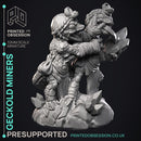 Geckold Miners - Geckold NPCs -  PRESUPPORTED - Illustrated and Stats - 32mm scale