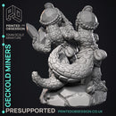 Geckold Miners - Geckold NPCs -  PRESUPPORTED - Illustrated and Stats - 32mm scale