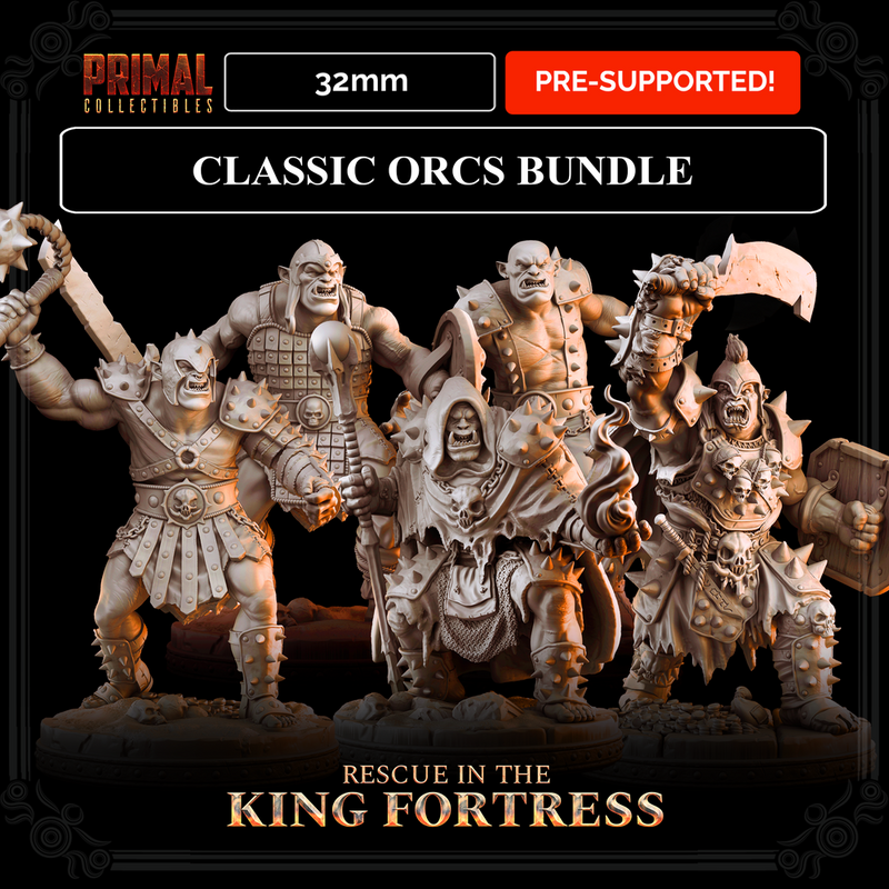 5 miniatures - 32mm - Classic Orcs Bundle - RESCUE IN THE KING FORTRESS  - MASTERS OF DUNGEONS QUEST - Only-Games