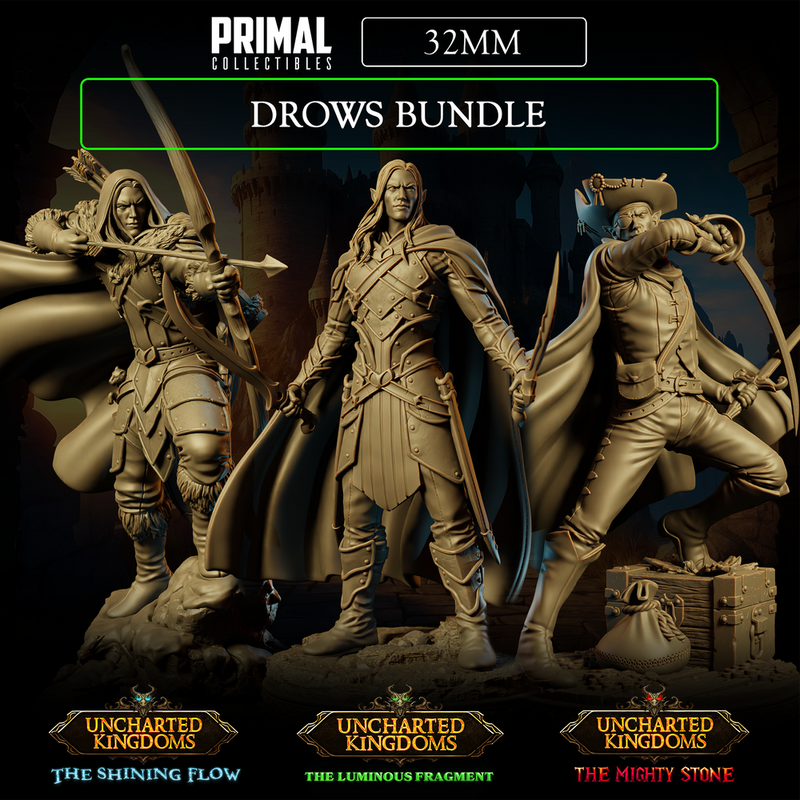 3 miniatures - 32mm - Classic Drows Bundle - Uncharted Kingdom - Only-Games