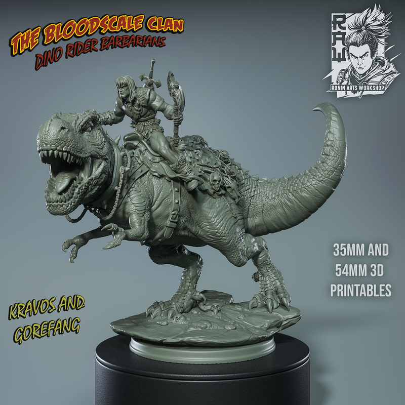 Kravos And Gorefang - Barbarian riging on T-Rex - STL only - Only-Games
