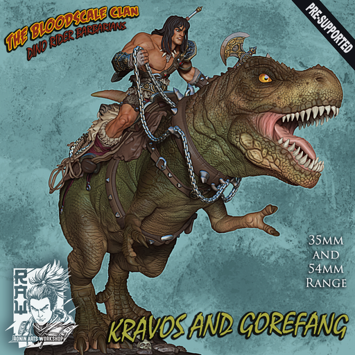 Kravos And Gorefang - Barbarian riging on T-Rex - STL only - Only-Games