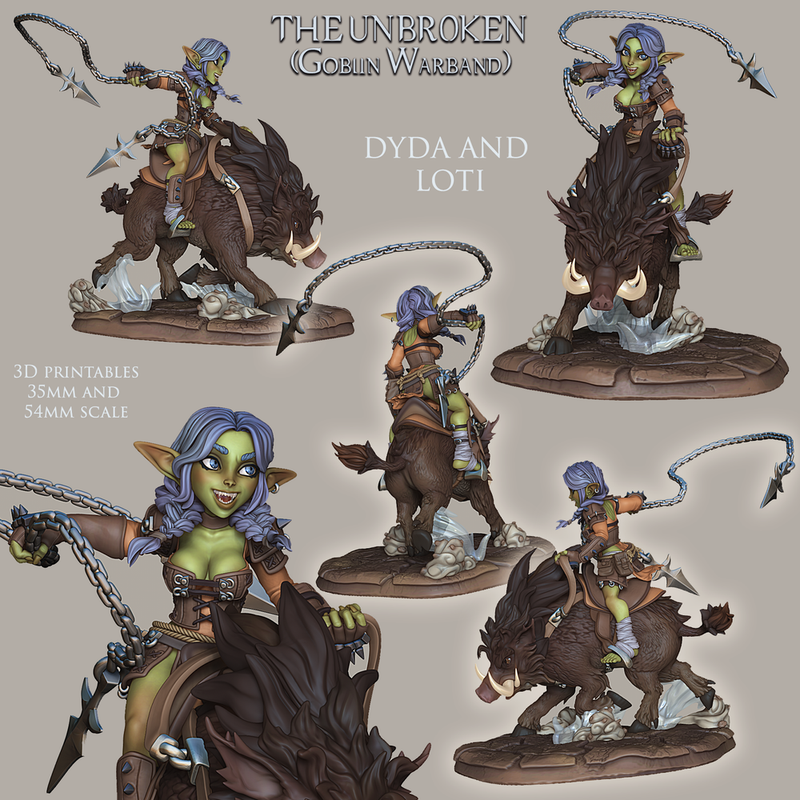 Dyda and Lotti - Female Goblin on Boar Mount - STL only - Only-Games