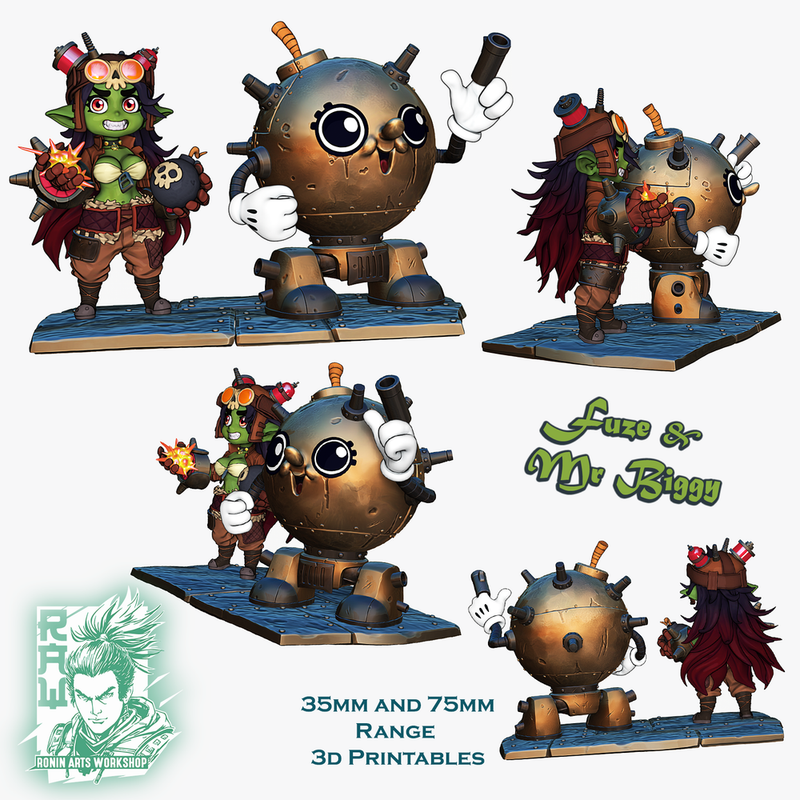 Chibi Goblin - Fuze and her Bombbot Mr. Biggy - STL only - Only-Games