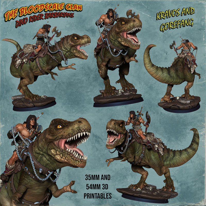Kravos And Gorefang - Barbarian riging on T-Rex - STL only - Only-Games