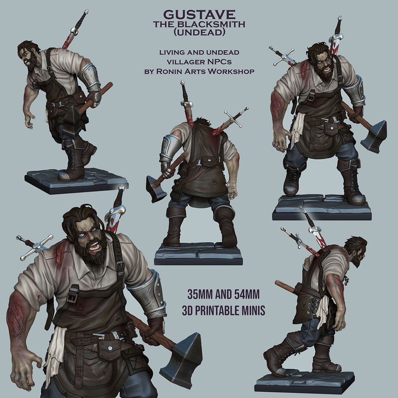 Gustave The Blacksmith - Living and Undead alts mini - STL only - Only-Games