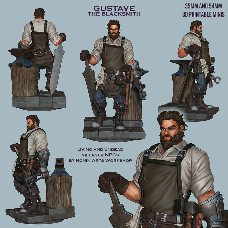 Gustave The Blacksmith - Living and Undead alts mini - STL only - Only-Games