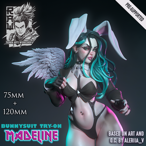 Madeline in BunnySuit PinUp - 75mm plus 120mm (Presuported) - STL only - Only-Games