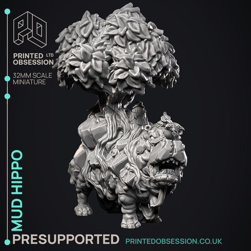 Mud Hippo - Elemental Creature -  PRESUPPORTED - Illustrated and Stats - 32mm scale