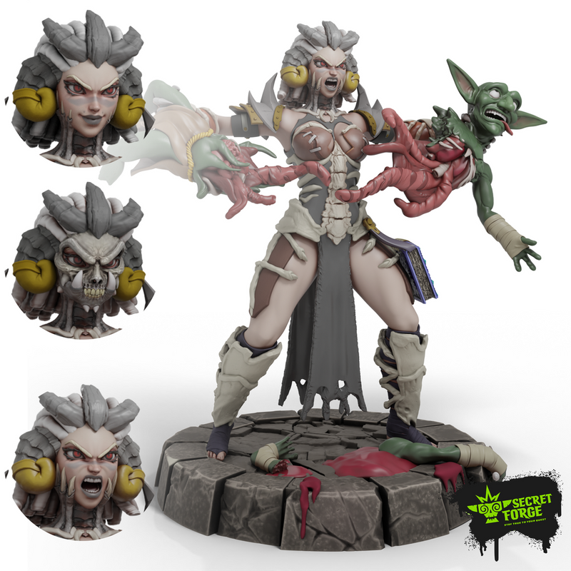 [Bone Armor Breaker] – Necromancer in Gore-Fueled 120mm Miniature Diorama. Warlock Ripping Goblin apart in bone armor.