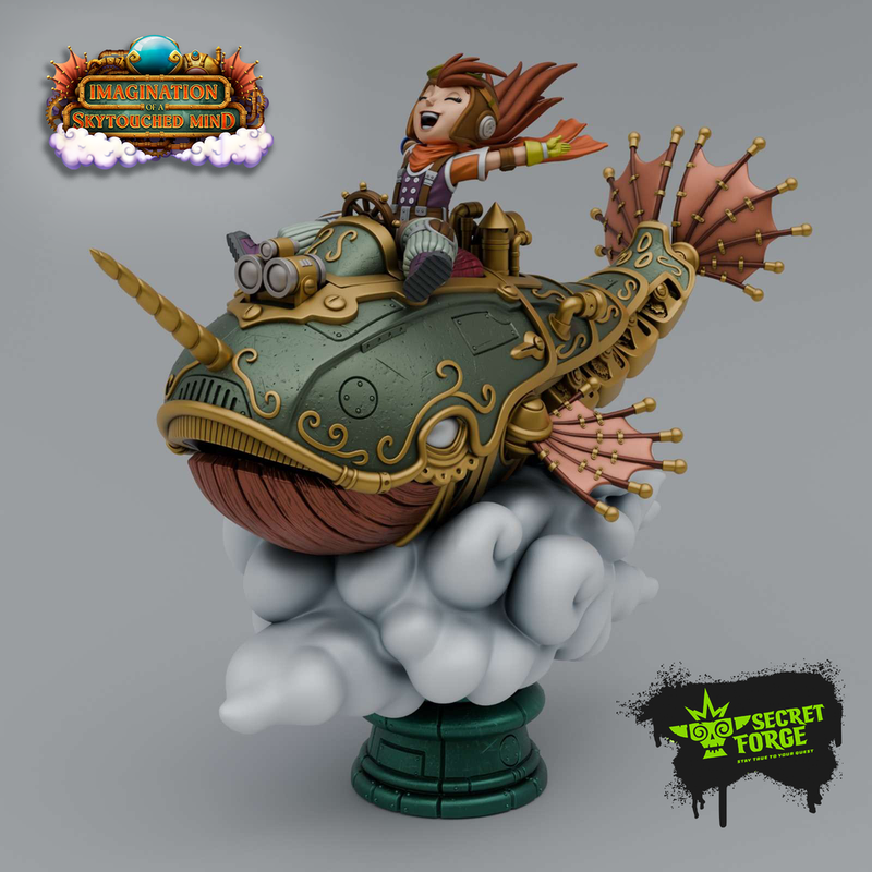 [Whale Rider] Imaginations of a Skytouched Mind – Steampunk Sky Whale, Joyful Pilot, Cloud-Soaring Fantasy Display Model for Painters and Collectors