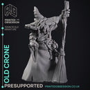 Old Crone - Witch -  PRESUPPORTED - Illustrated and Stats - 32mm scale