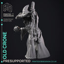 Old Crone - Witch -  PRESUPPORTED - Illustrated and Stats - 32mm scale