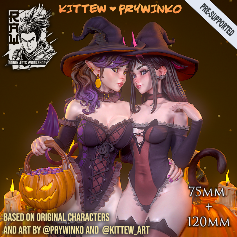 Prywinko and Kittew - Halloween Witches Pin-Up - STL only - Only-Games