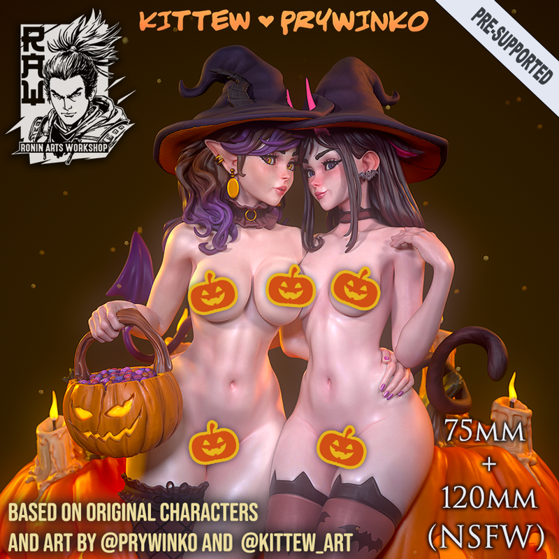 Prywinko and Kittew - Halloween Witches Pin-Up (NSFW) - STL only - Only-Games