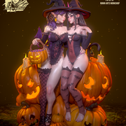 Prywinko and Kittew - Halloween Witches Pin-Up - STL only - Only-Games