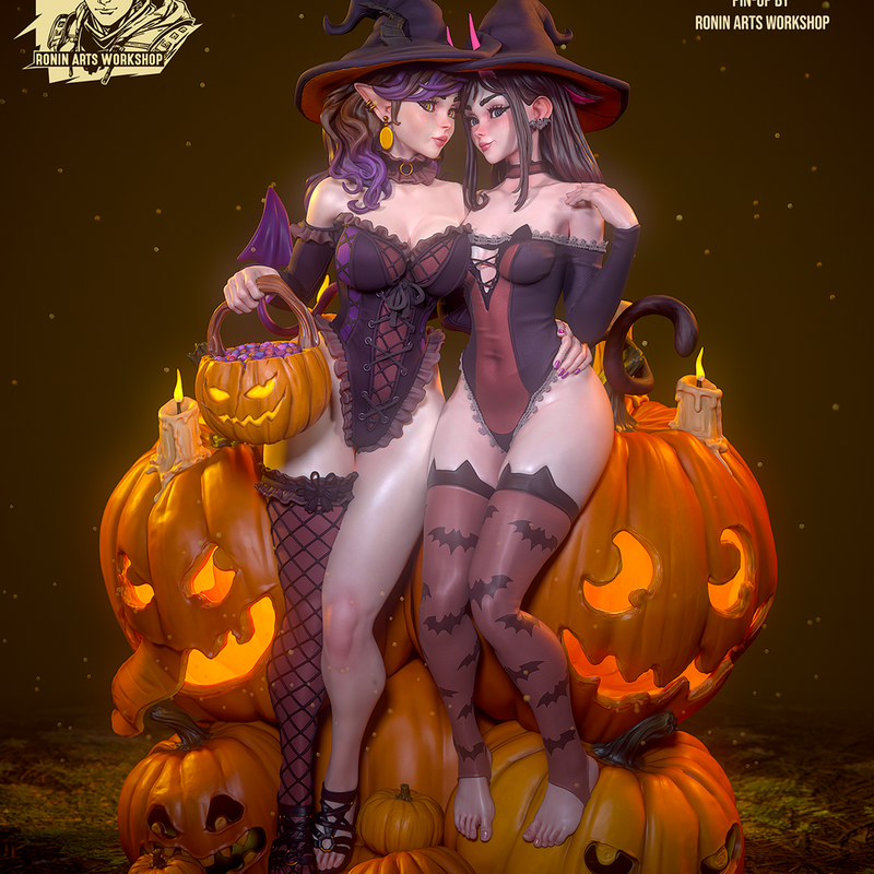 Prywinko and Kittew - Halloween Witches Pin-Up (NSFW) - STL only - Only-Games