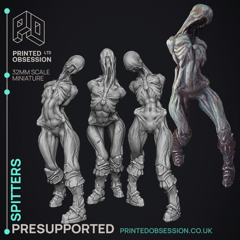 Spitters - 3 Models - Quiet Mountains -  PRESUPPORTED - Illustrated and Stats - 32mm scale