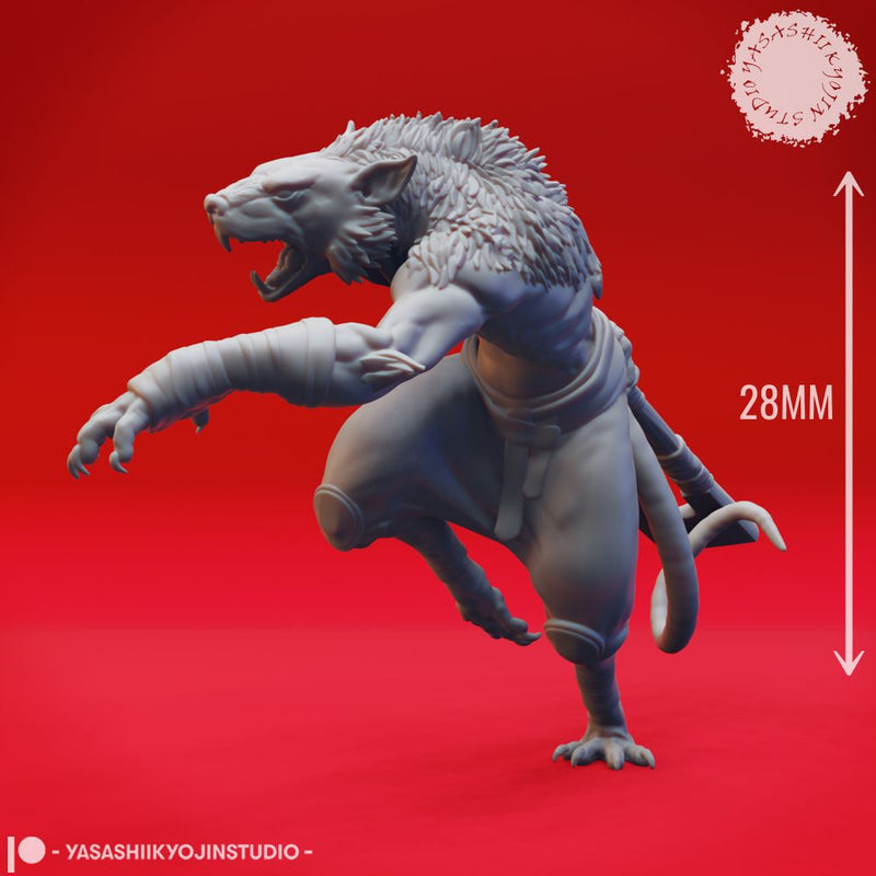 Wererat - Axe - Tabletop Miniatures (Pre-Supported)