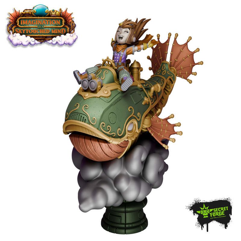 [Whale Rider] Imaginations of a Skytouched Mind – Steampunk Sky Whale, Joyful Pilot, Cloud-Soaring Fantasy Display Model for Painters and Collectors