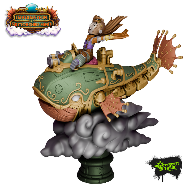 [Whale Rider] Imaginations of a Skytouched Mind – Steampunk Sky Whale, Joyful Pilot, Cloud-Soaring Fantasy Display Model for Painters and Collectors